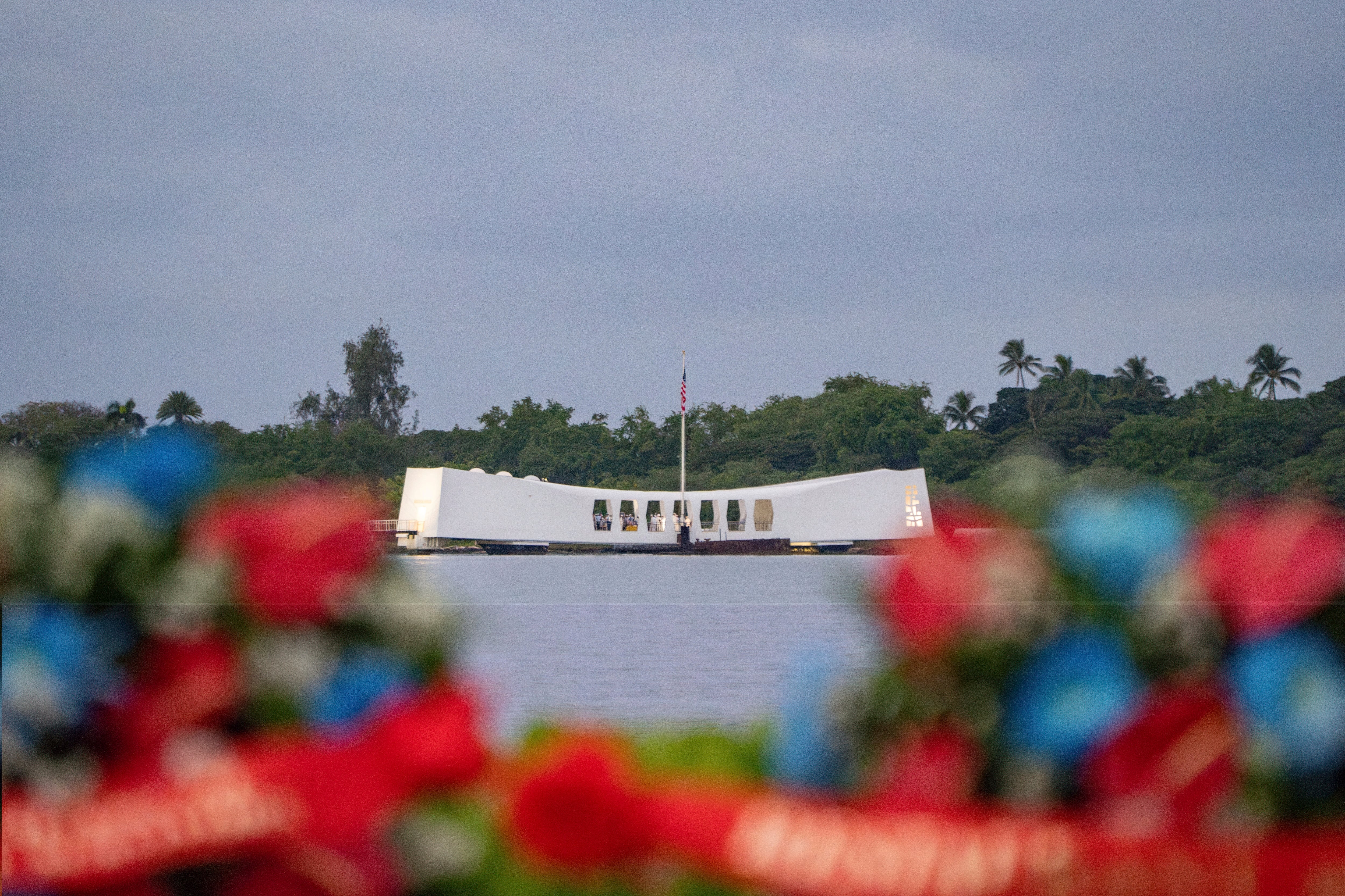 The USS Arizona Memorial is seen during a ceremony to mark the 82nd anniversary of the Japanese attack on Pearl Harbor, Thursday, Dec. 7, 2023, in Honolulu County, Hawaii.