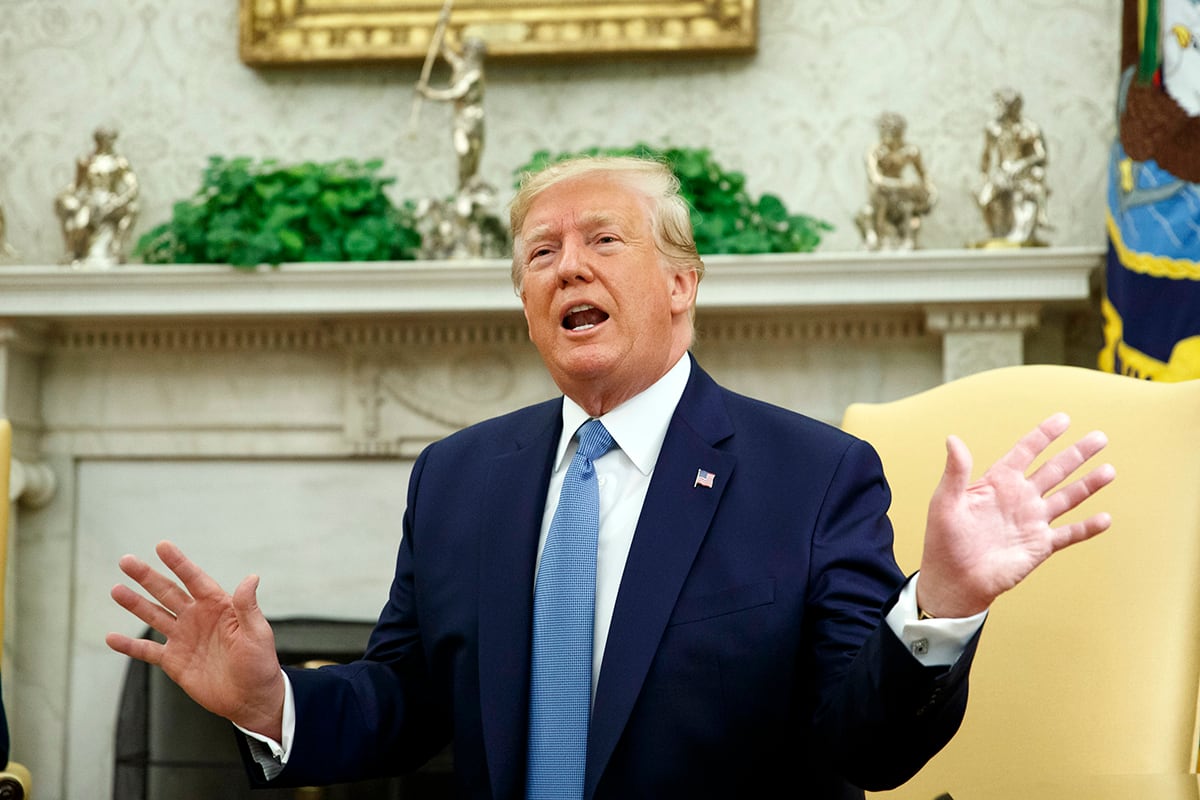 President Donald Trump speaks during a meeting with Pakistani Prime Minister Imran Khan in the Oval Office of the White House, Monday, July 22, 2019, in Washington.