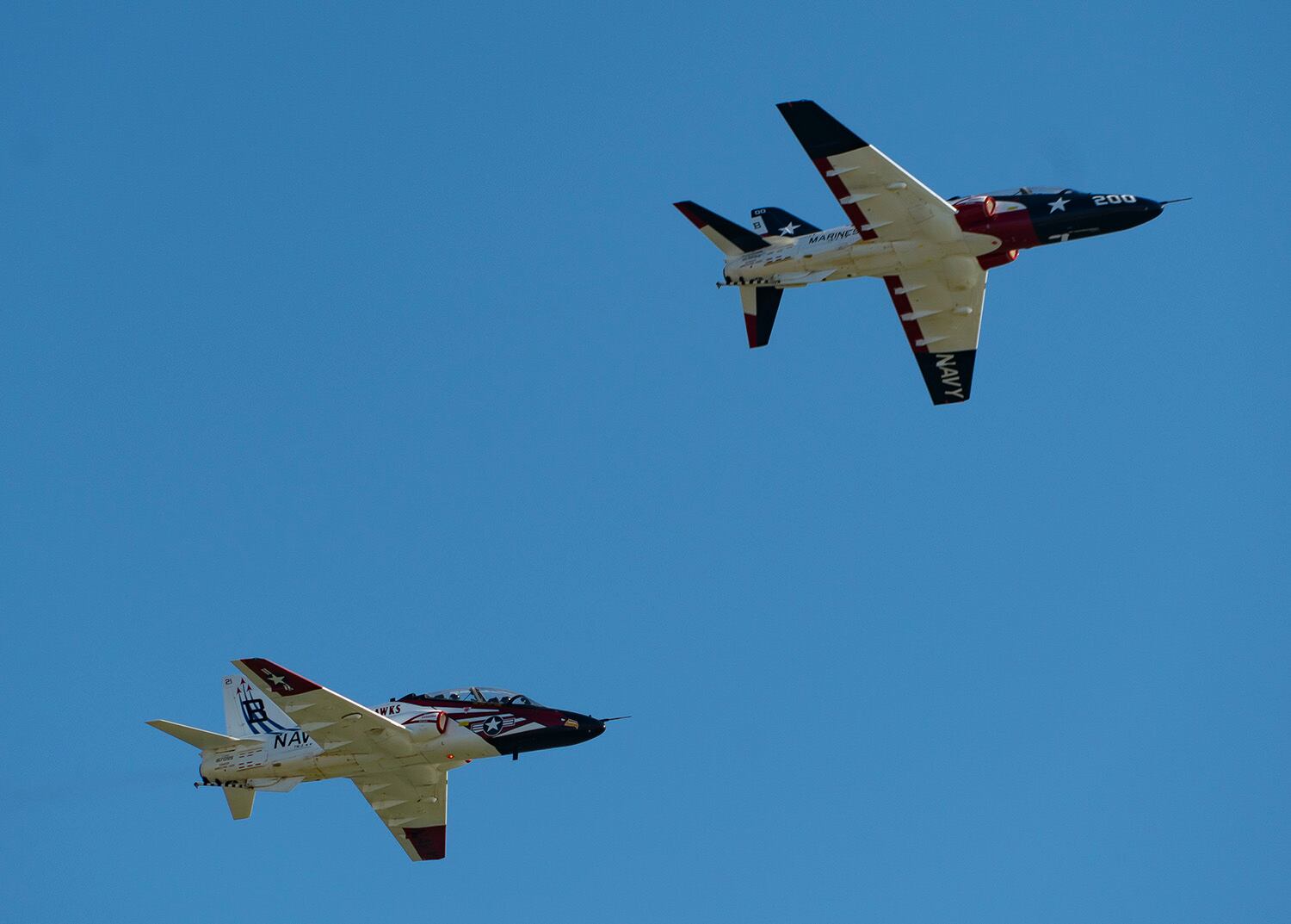 Rear Adm. Daniel Dwyer takes the lead in a T-45C Goshawk jet aircraft July 26, 2019, during an aerial change of command ceremony aboard Naval Air Station Corpus Christi, Texas.