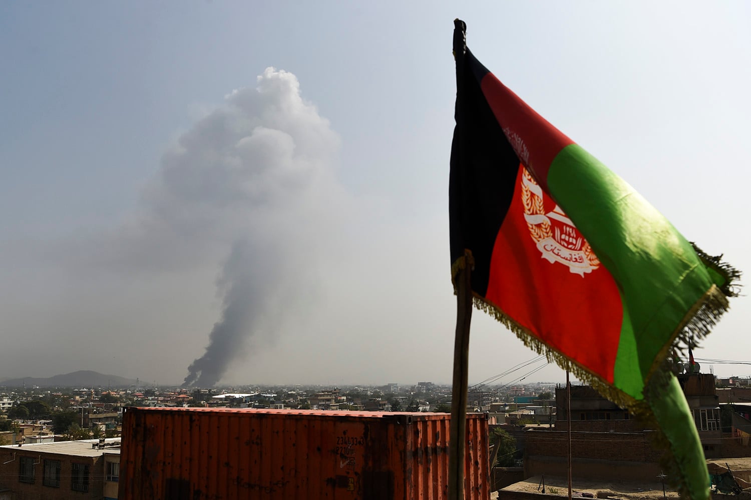 Smoke rises from the site of an attack after a massive explosion the night before near the Green Village in Kabul, Afghanistan, on Sept. 3, 2019.