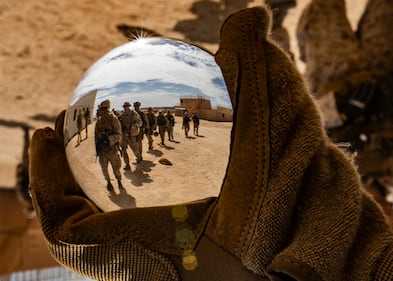 Marines hike towards their next objective during Integrated Training Exercise 5-19 at Marine Corps Air Ground Combat Center Twentynine Palms, Calif., July 31, 2019.