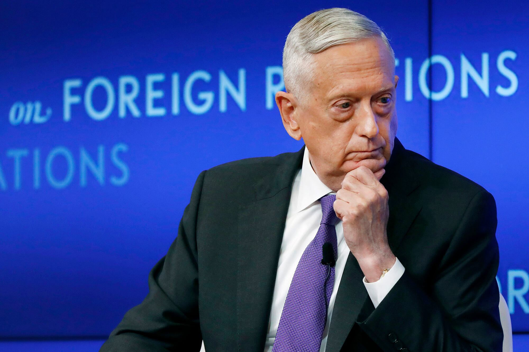 In this Sept. 3, 2019, file photo, former U.S. Secretary of Defense Jim Mattis listens to a question during his appearance at the Council on Foreign Relations in New York.