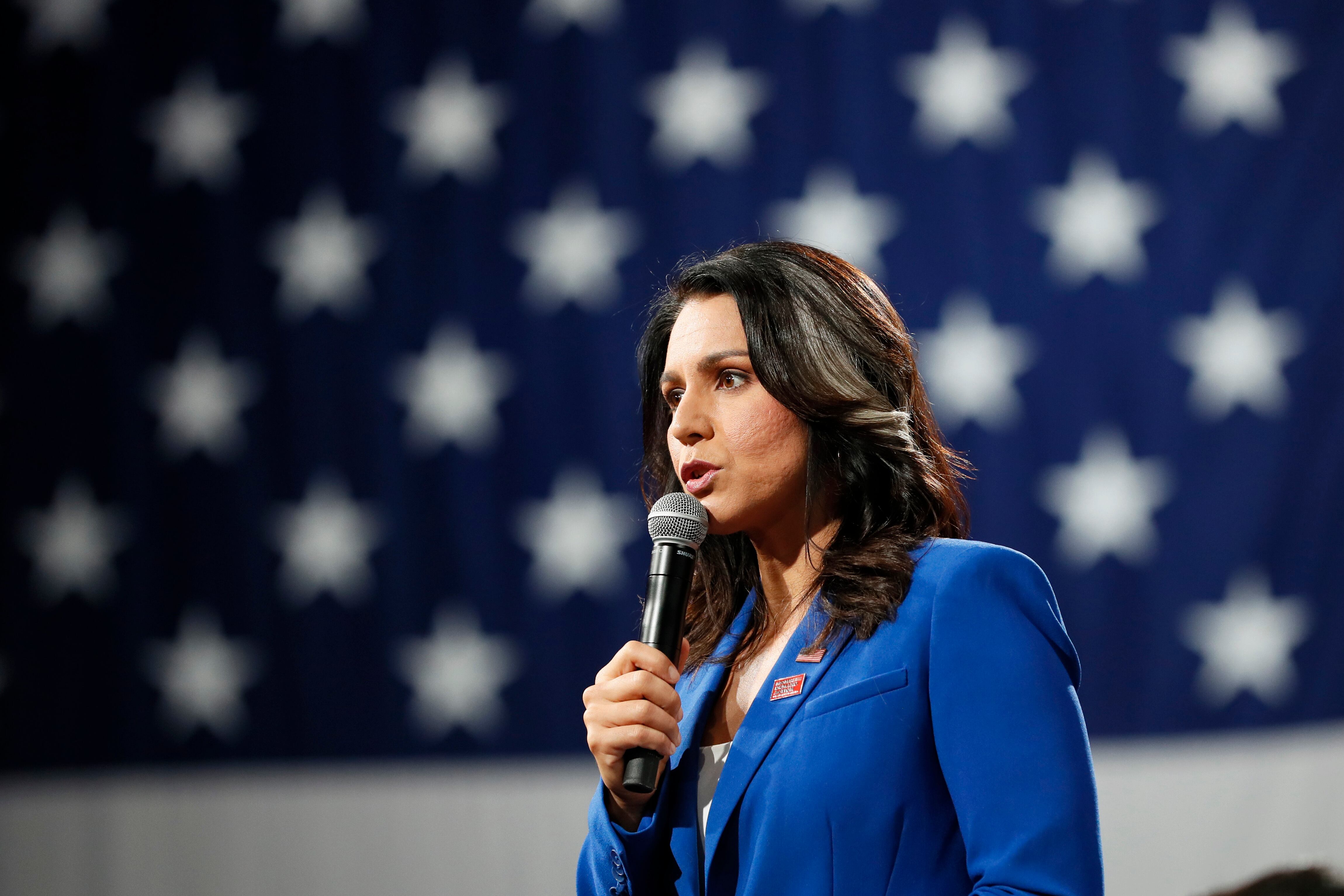 Democratic presidential candidate Rep. Tulsi Gabbard speaks at the Presidential Gun Sense Forum, Saturday, Aug. 10, 2019, in Des Moines, Iowa.