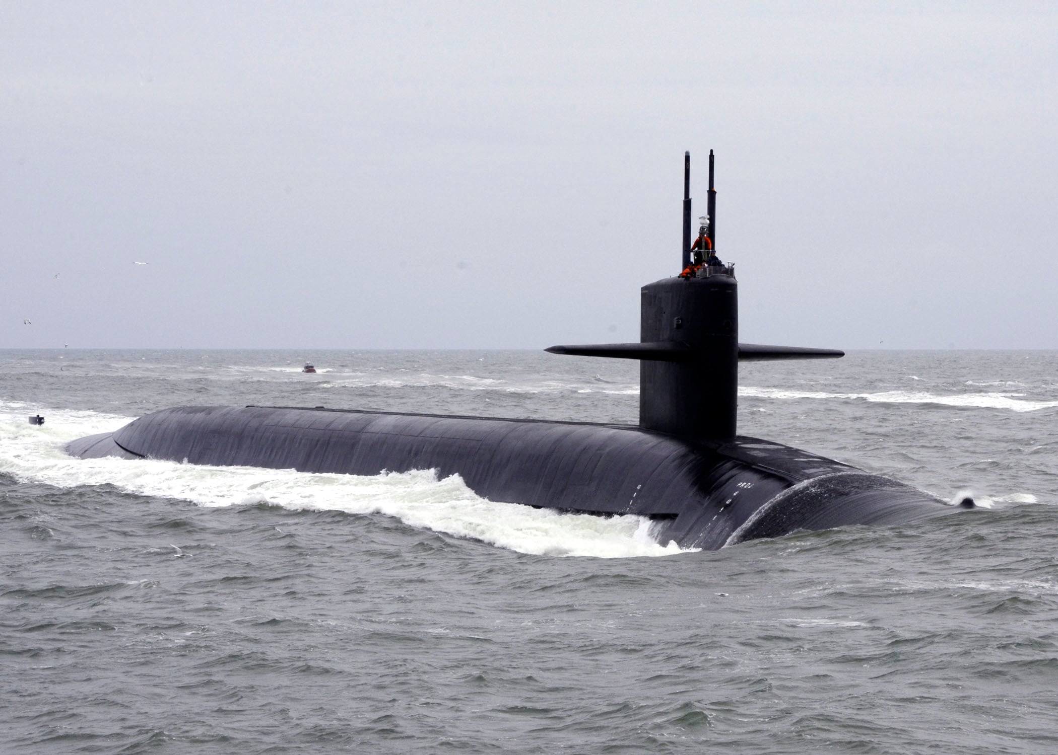 The ballistic missile submarine West Virginia returns to Naval Submarine Base Kings Bay, Feb. 7, 2014, following routine operations.