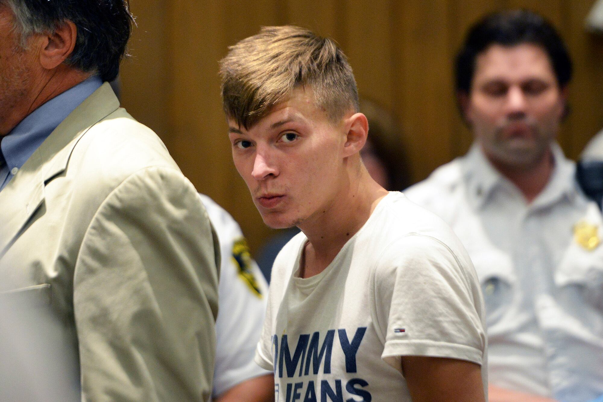 In this June 24, 2019, file photo, Volodymyr Zhukovskyy, of West Springfield, Mass., stands during his arraignment in district court in Springfield, Mass.