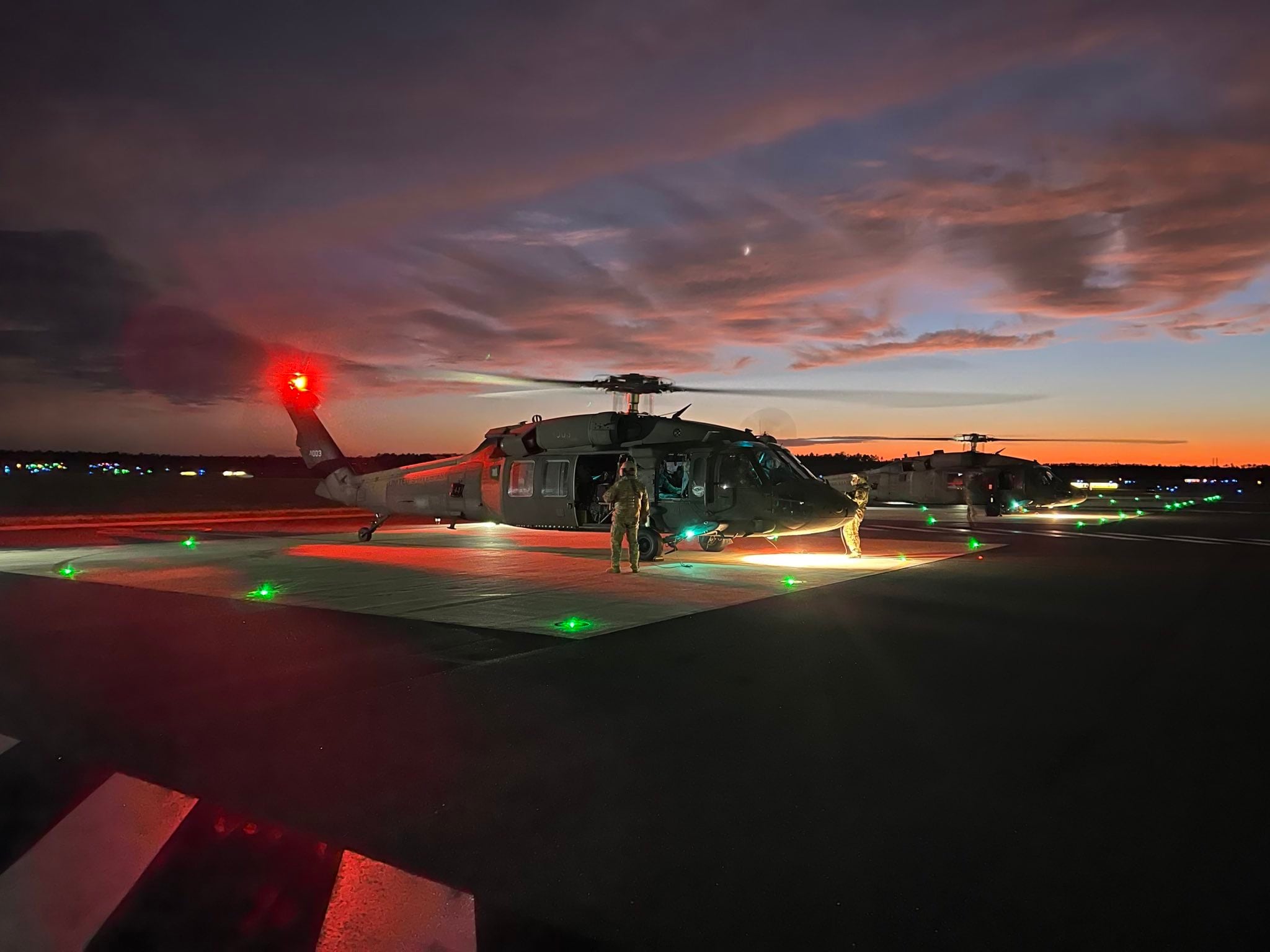 Tennessee UH-60 Black Hawks and crews arrive in Tallahassee, Fla. on Sept. 28, 2022, to support Hurricane Ian response efforts.