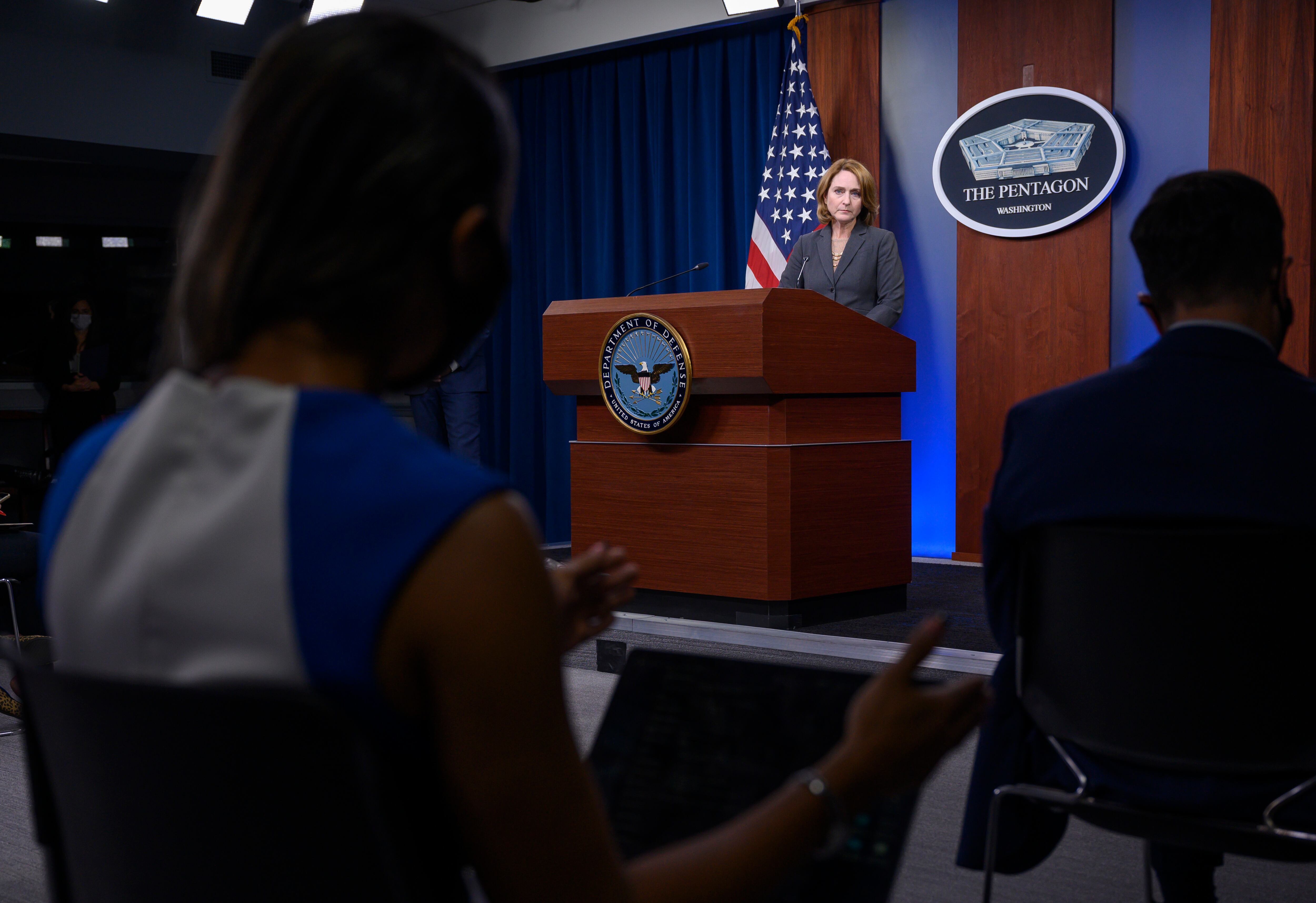 Deputy Secretary of Defense Kathleen Hicks briefs media during a press conference at the Pentagon in September 2021.